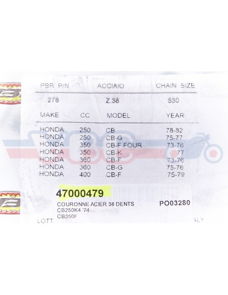 Couronne PBR acier standard 278 - 530 - 38 dents