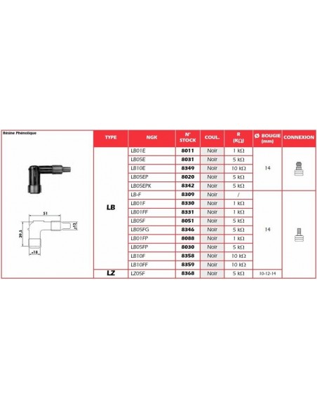 Anti-parasite NGK - LB05E 5 K oHm Avec olive